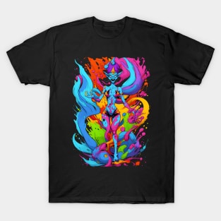 Evil genie color mix candy color splash style abstract art T-Shirt